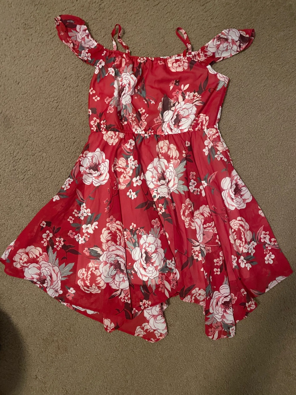 The Children's Place Red Floral Cold-Shoulder Sundress with Pink Accents